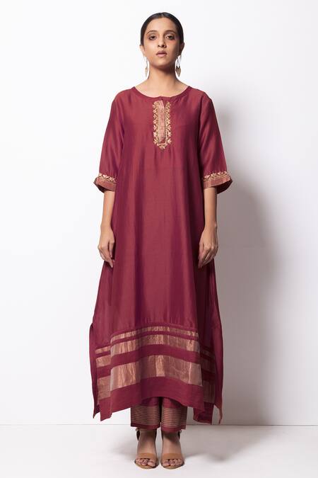 Buy Bhavik Shah Purple Kurta Handwoven Chanderi Stole Chanderi Pant Cotton Set Online at Aza Fashions Buy_Bhavik Shah_Purple Kurta Handwoven Chanderi Stole Chanderi Pant Cotton Set _Online_at_Aza_Fashions