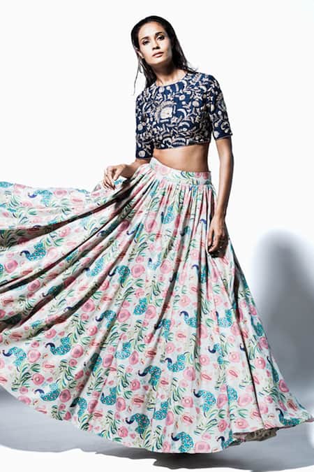 Payal Singhal Blue Dupion Silk Thread And Sequin, Anaar Aur Nargis Embroidered Choli & Skirt Set Online at Aza Fashions Payal Singhal_Blue Dupion Silk Thread And Sequin, Anaar Aur Nargis Embroidered Choli & Skirt Set _Online_at_Aza_Fashions