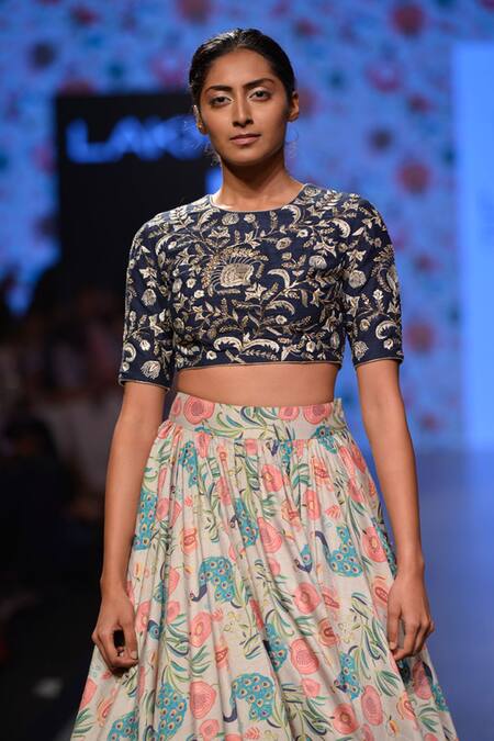 Buy Payal Singhal Blue Dupion Silk Thread And Sequin, Anaar Aur Nargis Embroidered Choli & Skirt Set Online at Aza Fashions Buy_Payal Singhal_Blue Dupion Silk Thread And Sequin, Anaar Aur Nargis Embroidered Choli & Skirt Set _Online_at_Aza_Fashions