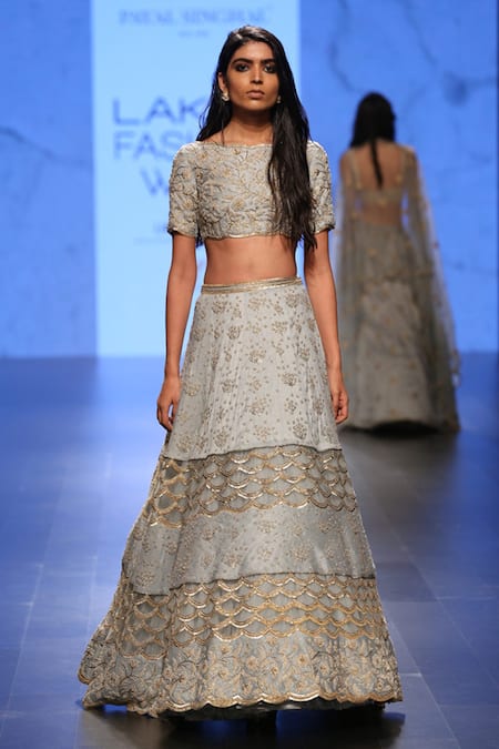 Payal Singhal Grey Dupion Silk Embroidery Pearls Round Fitoor Lehenga With Choli 