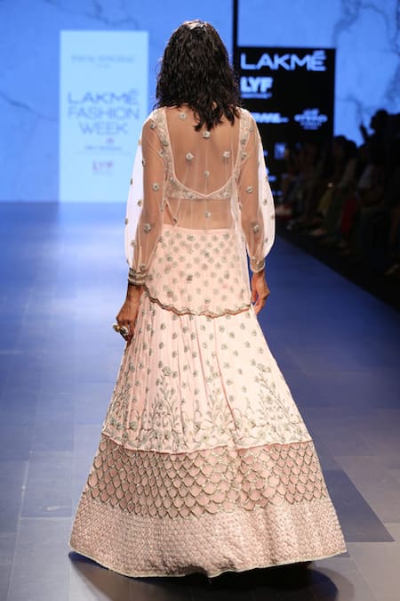 Shop Payal Singhal Pink Dupion Silk And Net Pearls Leaf Neck Pakizah Overlay Top & Lehenga Set at Aza Fashions Shop_Payal Singhal_Pink Dupion Silk And Net Pearls Leaf Neck Pakizah Overlay Top & Lehenga Set _at_Aza_Fashions