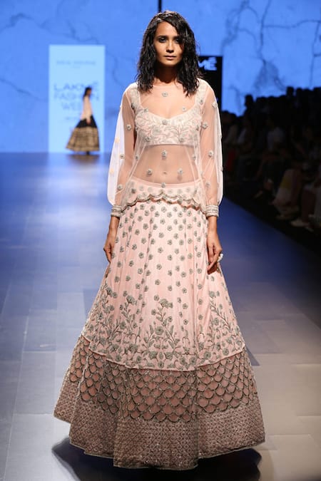 Buy Payal Singhal Pink Dupion Silk And Net Pearls Leaf Neck Pakizah Overlay Top & Lehenga Set Online at Aza Fashions Buy_Payal Singhal_Pink Dupion Silk And Net Pearls Leaf Neck Pakizah Overlay Top & Lehenga Set _Online_at_Aza_Fashions