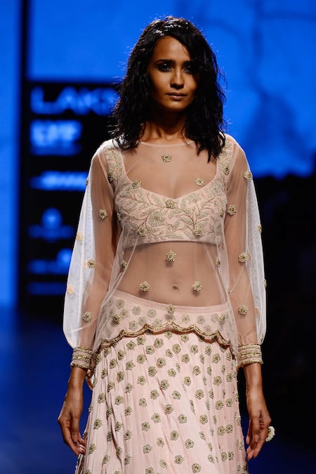 Shop Payal Singhal Pink Dupion Silk And Net Pearls Leaf Neck Pakizah Overlay Top & Lehenga Set Online at Aza Fashions Shop_Payal Singhal_Pink Dupion Silk And Net Pearls Leaf Neck Pakizah Overlay Top & Lehenga Set _Online_at_Aza_Fashions