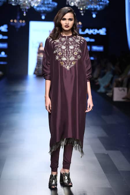 Shop_Payal Singhal_Purple Silk And Soft Net Embroidery Band Frieda Kurta With Churidar _Online_at_Aza_Fashions