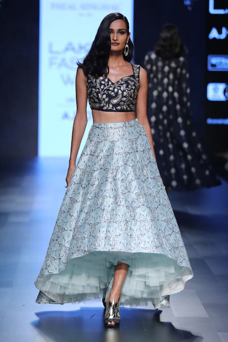 Buy Periwinkle blue embroidered lehenga set by Payal Singhal at Aashni and  Co