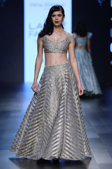 Payal Singhal Grey Silk Embroidery V Neck Ava Choli And Lehenga Set 