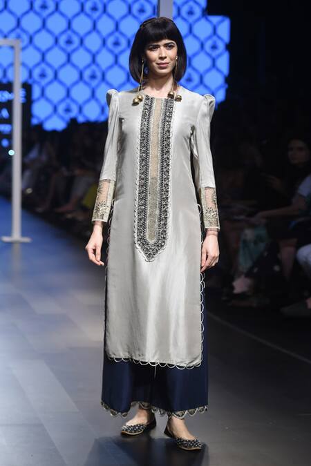 Payal Singhal - White Silkmul Embroidered Round Inaya Kurta Palazzo Set For  Women