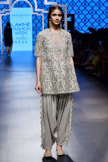 Shop_Payal Singhal_Grey Silk Jaal Round Heba Overlay Kurta And Salwar Set _Online_at_Aza_Fashions
