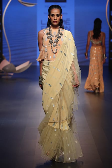 Navy Ikat Frill Saree – Aneesh Agarwaal