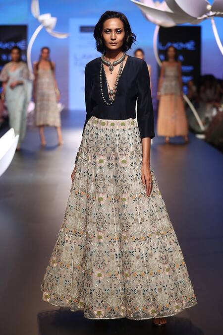 Lavender Printed & Embroidered Blouse With Lehenga Design by Payal Singhal  at Pernia's Pop Up Shop 2024