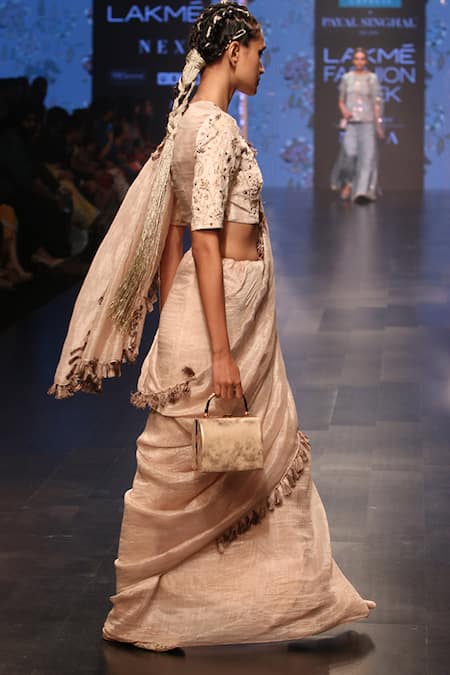 Payal Singhal_Grey Velvet Embroidery Gota Patti Round Latifa Saree With Blouse _Online_at_Aza_Fashions