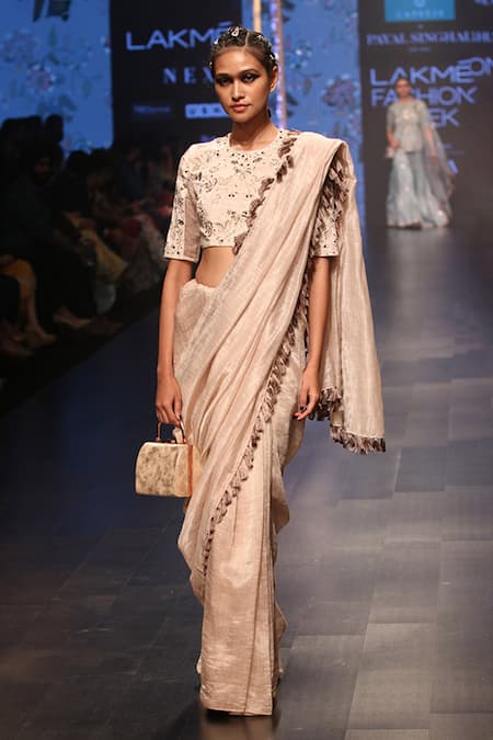 Shop_Payal Singhal_Grey Velvet Embroidery Gota Patti Round Latifa Saree With Blouse _Online_at_Aza_Fashions