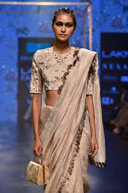 Payal Singhal_Grey Velvet Embroidery Gota Patti Round Latifa Saree With Blouse _at_Aza_Fashions