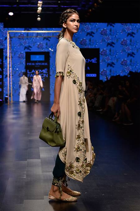 Payal Singhal_Blue Crepe Embroidery Thread Round Zumara Overlap Kurta With Low Crotch Pants _Online_at_Aza_Fashions
