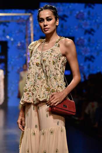 Shop_Payal Singhal_Pink Georgette Embroidery Thread And Sequin Round Banu Short Anarkali Sharara Set _Online_at_Aza_Fashions