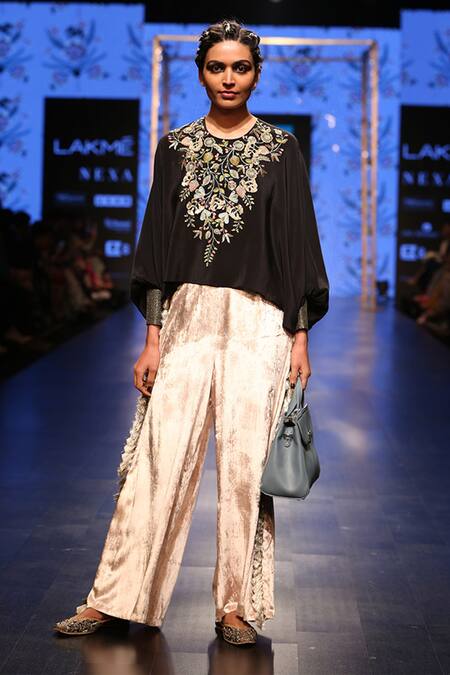 Payal Singhal Black Crepe Embroidery Thread Round Nahid Kaftan Top And Palazzo Set Online at Aza Fashions Payal Singhal_Black Crepe Embroidery Thread Round Nahid Kaftan Top And Palazzo Set _Online_at_Aza_Fashions