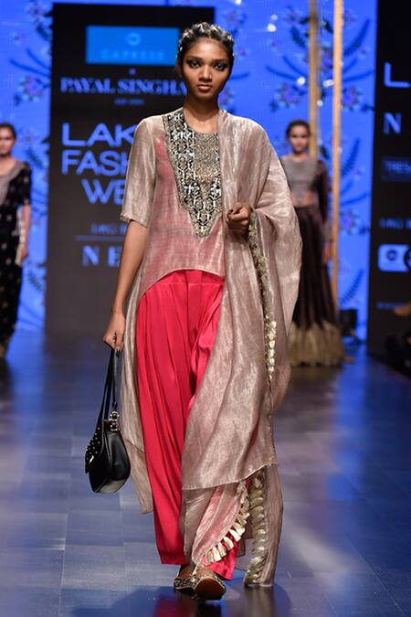 Shop Payal Singhal Grey Chanderi Embroidery Round Muniza High Low Kurta Salwar Set Online at Aza Fashions Shop_Payal Singhal_Grey Chanderi Embroidery Round Muniza High Low Kurta Salwar Set _Online_at_Aza_Fashions