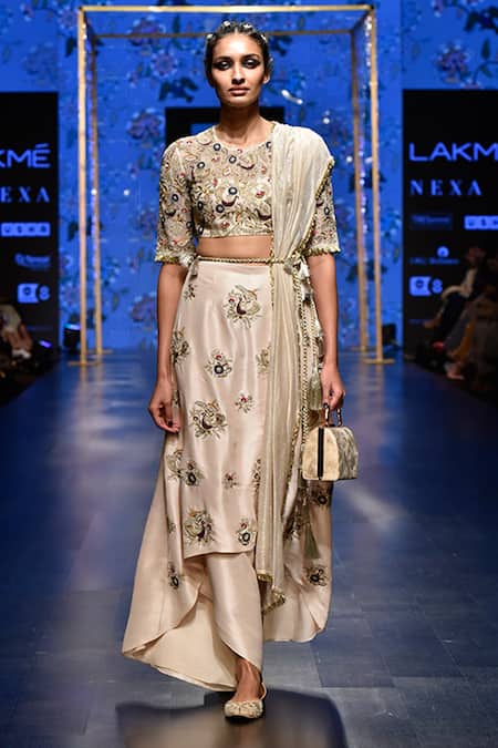 Buy_Payal Singhal_Pink Silk Embroidery Round Gulbanu Choli With Skirt Palazzo Set _Online_at_Aza_Fashions