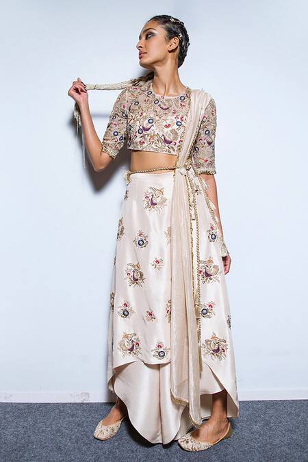 Shop_Payal Singhal_Pink Silk Embroidery Round Gulbanu Choli With Skirt Palazzo Set _Online_at_Aza_Fashions