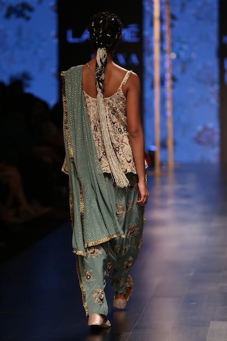 Shop Payal Singhal Pink Crepe Embroidery Mukaish Round Merunisa Dhoti Saree With Short Anarkali at Aza Fashions Shop_Payal Singhal_Pink Crepe Embroidery Mukaish Round Merunisa Dhoti Saree With Short Anarkali _at_Aza_Fashions