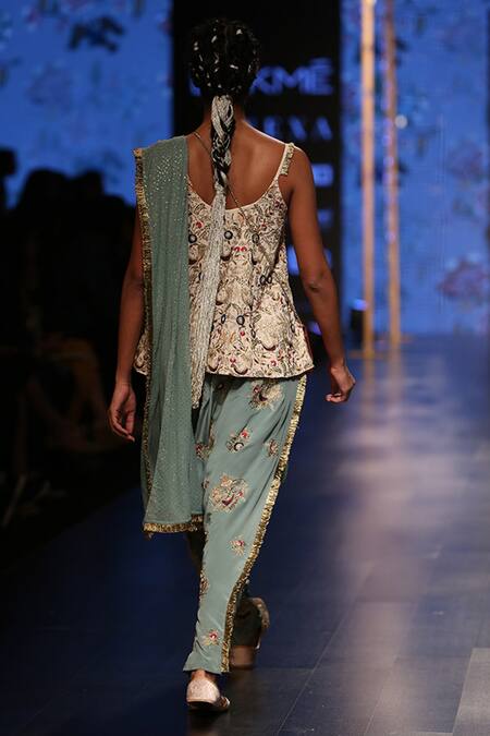 Shop Payal Singhal Pink Crepe Embroidery Mukaish Round Merunisa Dhoti Saree With Short Anarkali Online at Aza Fashions Shop_Payal Singhal_Pink Crepe Embroidery Mukaish Round Merunisa Dhoti Saree With Short Anarkali _Online_at_Aza_Fashions