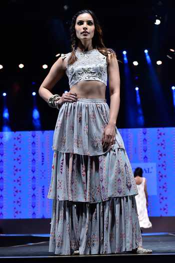 Payal Singhal Atoosa Velvet Choli & Ikat Print Sharara Set 
