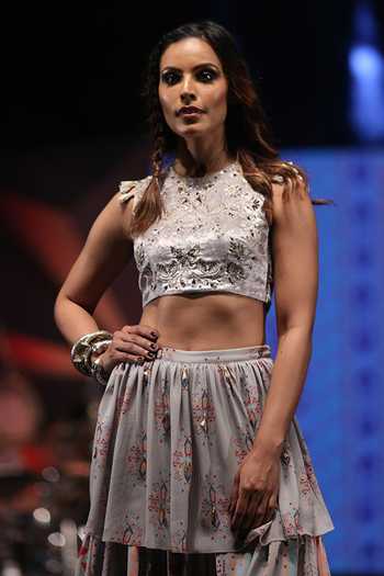 Payal Singhal_Grey Velvet Printed Ikat Butti Round Atoosa Choli And Sharara Set _at_Aza_Fashions