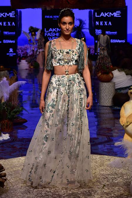 Payal Singhal_White Velvet Printed Abutilon Flower Motifs Square Ayat Choli And Overlay Salwar_Online_at_Aza_Fashions