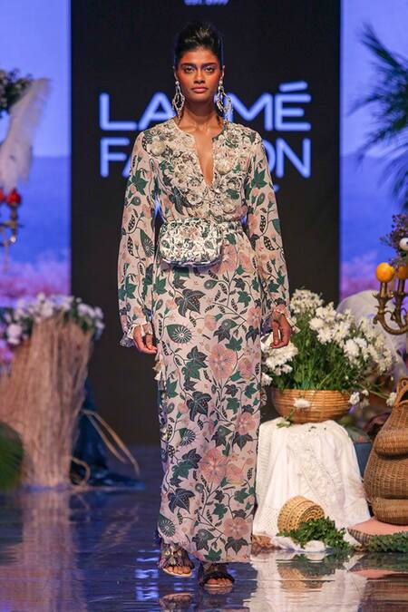 Buy_Payal Singhal_White Georgette Printed Abutilon Flower Motifs Azia Kurta And Churidar Set_Online_at_Aza_Fashions