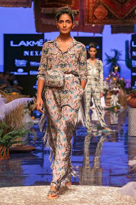 Buy_Payal Singhal_Pink Crepe Printed Ikat Love Collared Neck Ista Jumpsuit _Online_at_Aza_Fashions