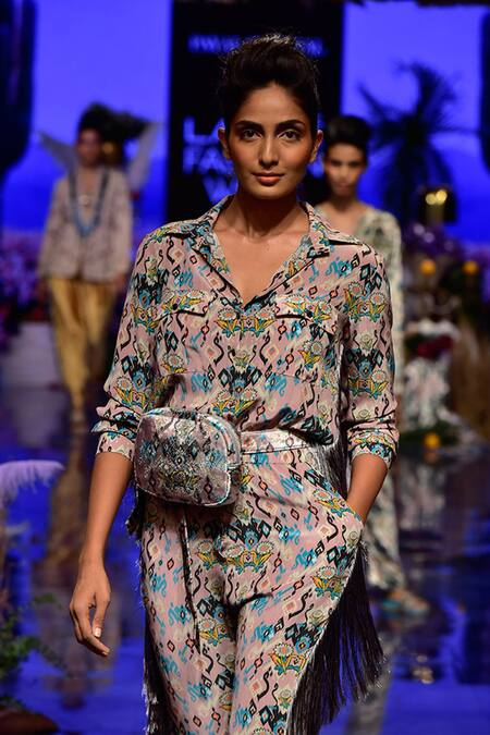 Shop_Payal Singhal_Pink Crepe Printed Ikat Love Collared Neck Ista Jumpsuit _Online_at_Aza_Fashions