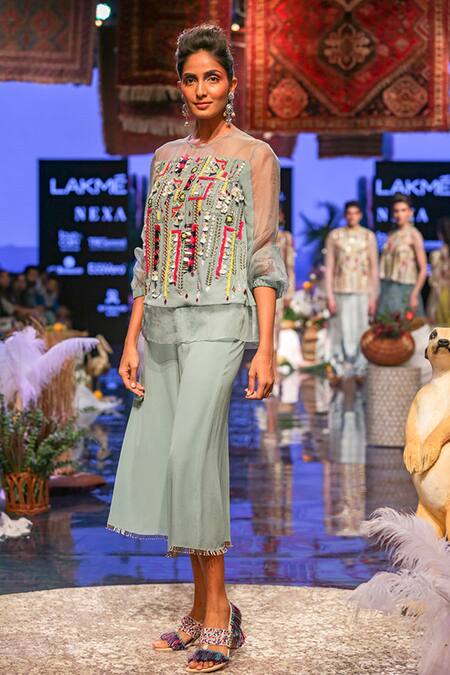 Buy_Payal Singhal_Blue Organza Embroidered Geometric Motif Round Julia Top And Culottes Pant Set _Online_at_Aza_Fashions