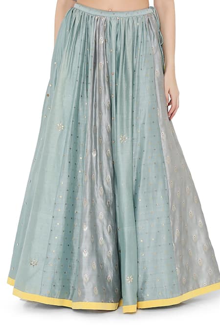 Shop_Payal Singhal_Blue Net, Georgette, Brocade, Silkmul Mukaish Embroidered Panelled Lehenga Set _Online_at_Aza_Fashions