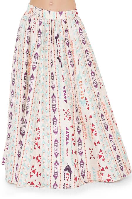 Payal Singhal Beige Net, Crepe, Dupion Silk Ikat Stripe Round Print Lehenga Set at Aza Fashions Payal Singhal_Beige Net, Crepe, Dupion Silk Ikat Stripe Round Print Lehenga Set _at_Aza_Fashions