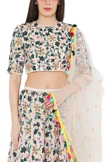 Buy Payal Singhal White Net, Georgette Floral Motifs Round Embroidered Lehenga Set Online at Aza Fashions Buy_Payal Singhal_White Net, Georgette Floral Motifs Round Embroidered Lehenga Set _Online_at_Aza_Fashions