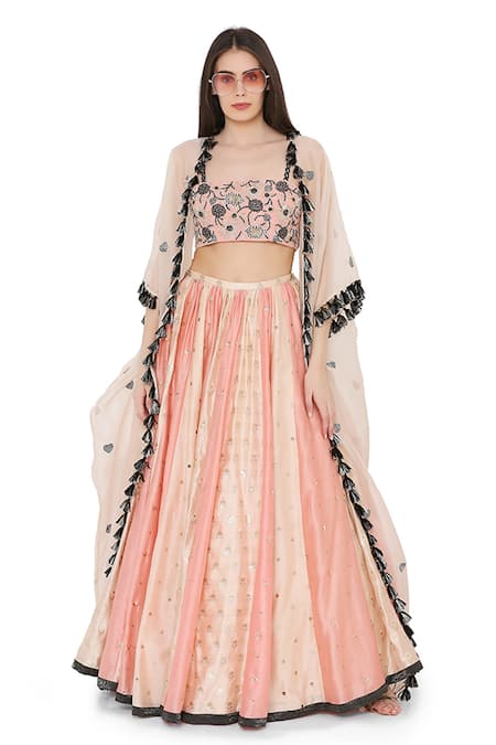 Payal Singhal Panelled Lehenga Set With Cape 