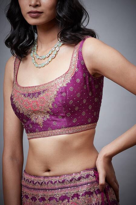Shop RI.Ritu Kumar Purple Aari, Zardozi Square Neck Floral Embroidered Bridal Lehenga Set Online at Aza Fashions Shop_RI.Ritu Kumar_Purple Aari, Zardozi Square Neck Floral Embroidered Bridal Lehenga Set _Online_at_Aza_Fashions