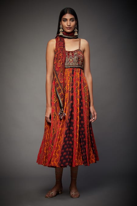 Buy RI.Ritu Kumar Multi Color Rayon Crepe Floral, Paisley V Neck Printed Strappy Dress Online at Aza Fashions Buy_RI.Ritu Kumar_Multi Color Rayon Crepe Floral, Paisley V Neck Printed Strappy Dress _Online_at_Aza_Fashions