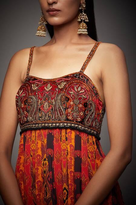 Shop RI.Ritu Kumar Multi Color Rayon Crepe Floral, Paisley V Neck Printed Strappy Dress Online at Aza Fashions Shop_RI.Ritu Kumar_Multi Color Rayon Crepe Floral, Paisley V Neck Printed Strappy Dress _Online_at_Aza_Fashions