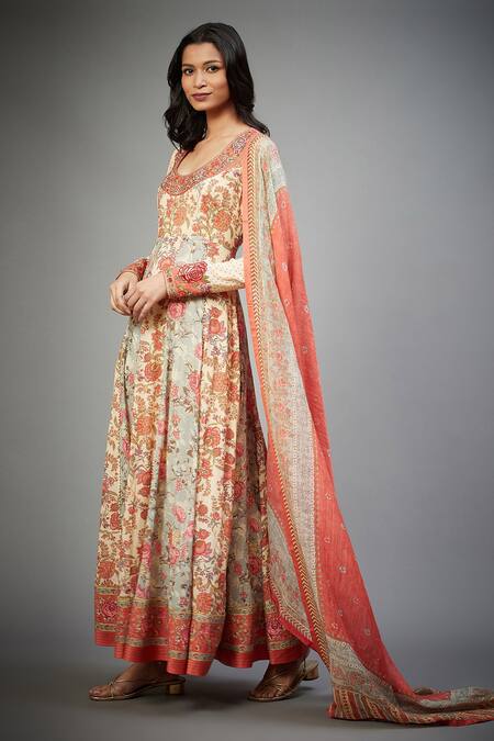 Buy_RI.Ritu Kumar_White Anarkali -cotton Silk Printed Floral Round Set _Online_at_Aza_Fashions
