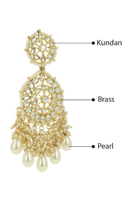 Ishhaara_Gold Plated Pearls, Stones Floral Kundan And Drop Chandbali Earrings _Online_at_Aza_Fashions