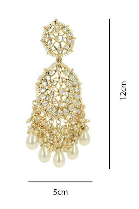 Shop_Ishhaara_Gold Plated Pearls, Stones Floral Kundan And Drop Chandbali Earrings _Online_at_Aza_Fashions