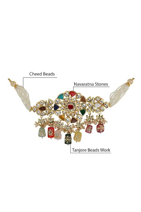 Buy_Ishhaara_Gold Plated Stones Navratna Choker Set _Online_at_Aza_Fashions