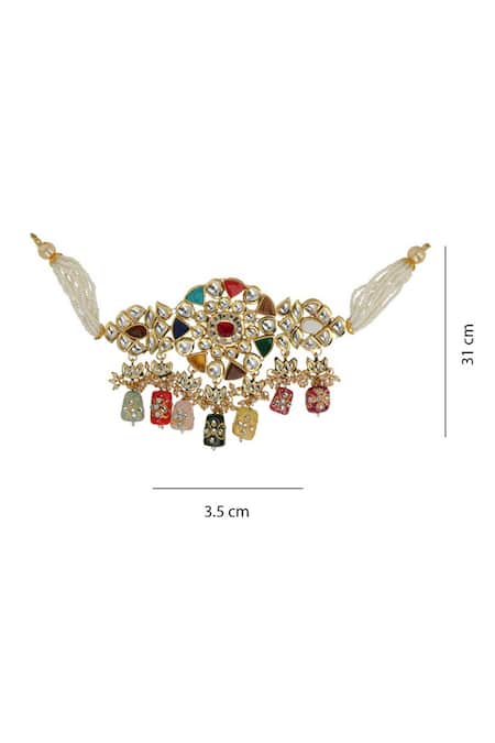 Shop_Ishhaara_Gold Plated Stones Navratna Choker Set _Online_at_Aza_Fashions