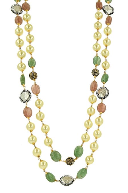 Ishhaara_Gold Plated Double Layered Shell Pearl Necklace _Online_at_Aza_Fashions