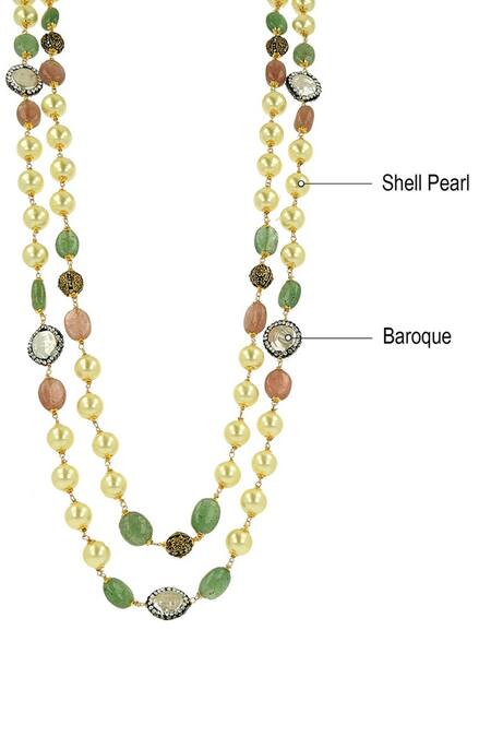 Shop_Ishhaara_Gold Plated Double Layered Shell Pearl Necklace _Online_at_Aza_Fashions