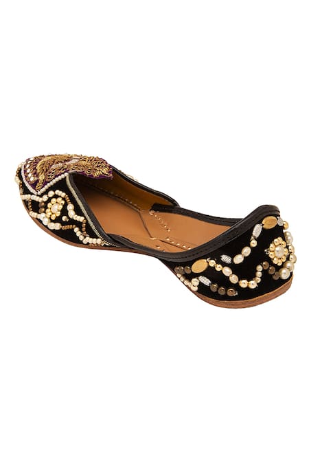 Buy_5elements_Black Velvet Bead And Thread Embroidered Juttis _Online_at_Aza_Fashions