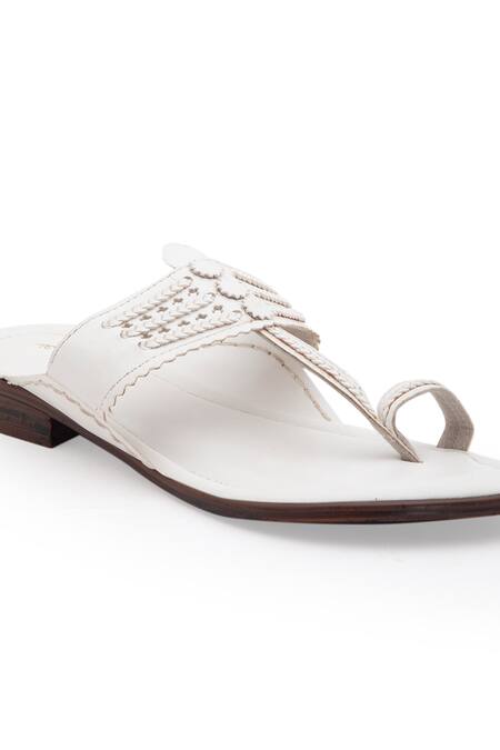 Shop_5elements_White Braided Kolhapuri Flats _Online_at_Aza_Fashions