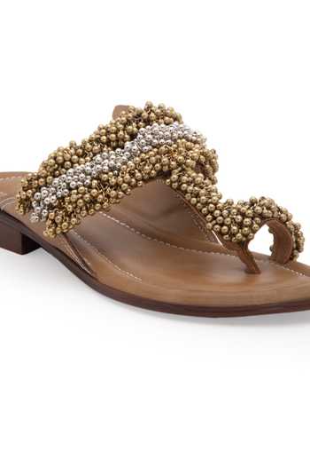 Shop_5elements_Beige Ghunghroo Kolhapuri Flats _Online_at_Aza_Fashions