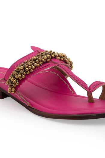Shop_5elements_Pink Ghunghroo Kolhapuri Flats _Online_at_Aza_Fashions